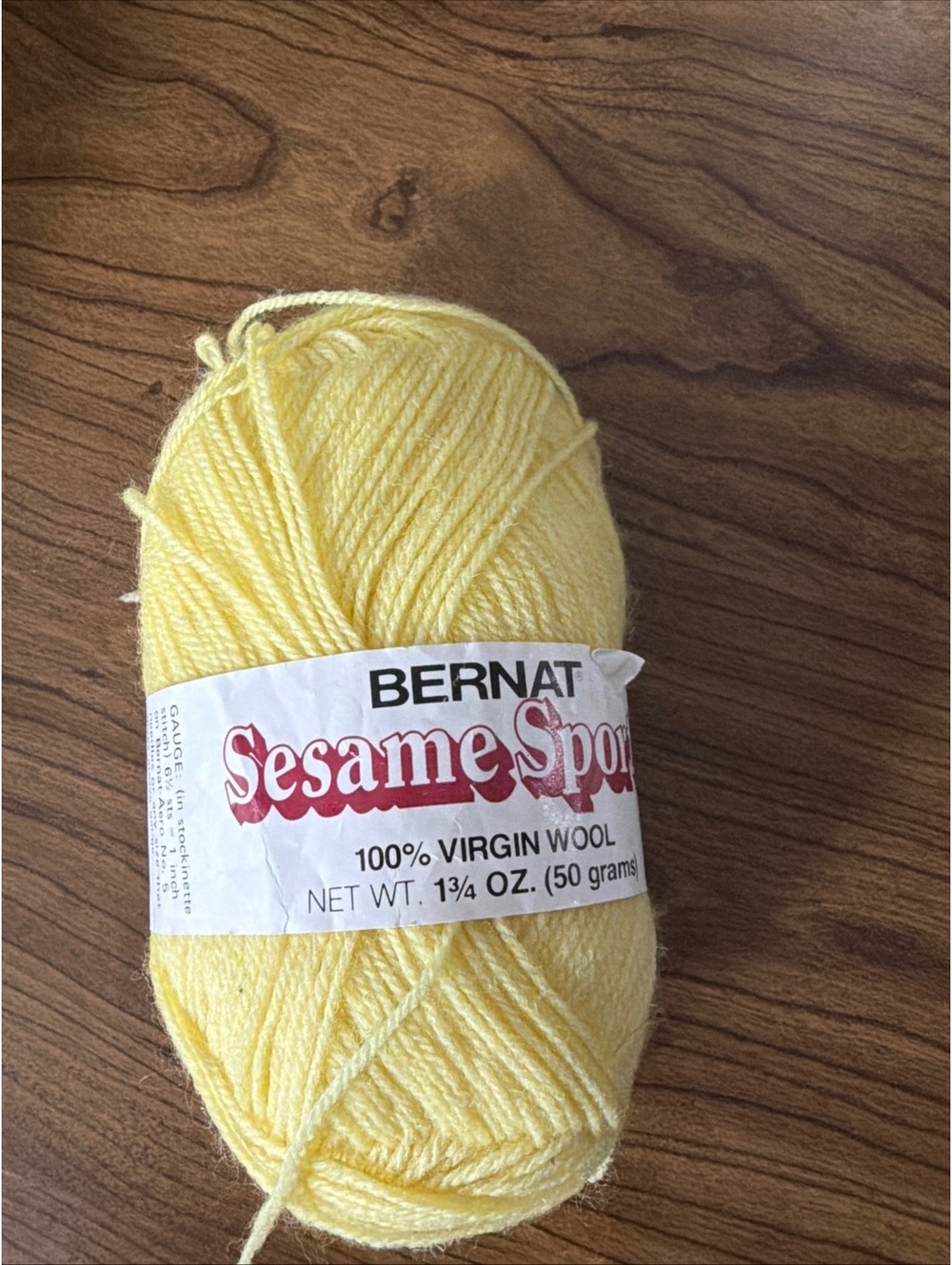 Bernat Sesame Sport 100% Virgin Wool Yarn - Yellow, 50 grams